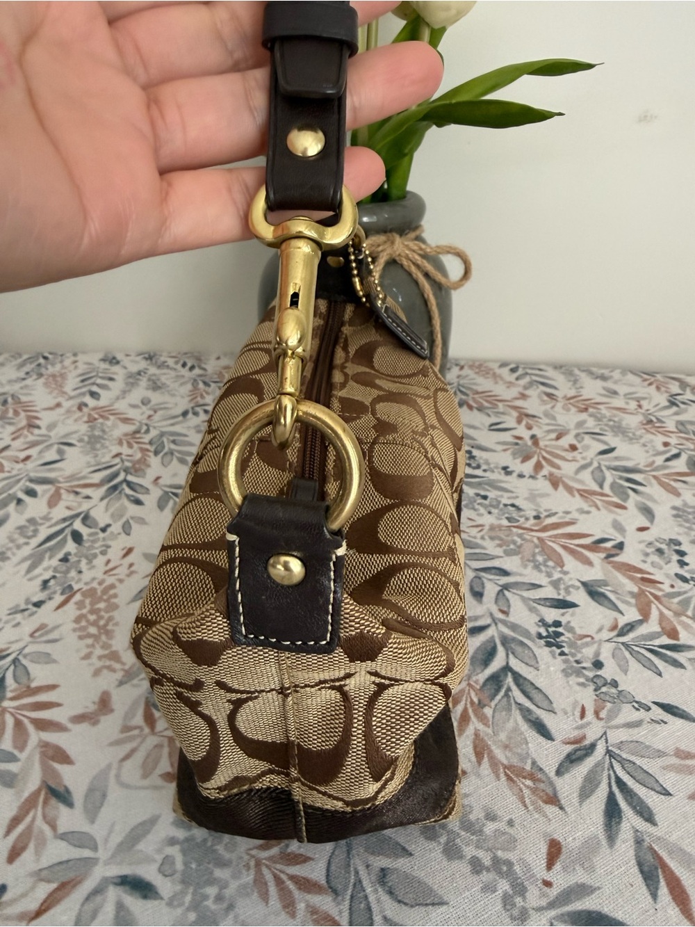 Coach Brown and Tan Signature Jacquard Mini bag - Picture 2 of 9